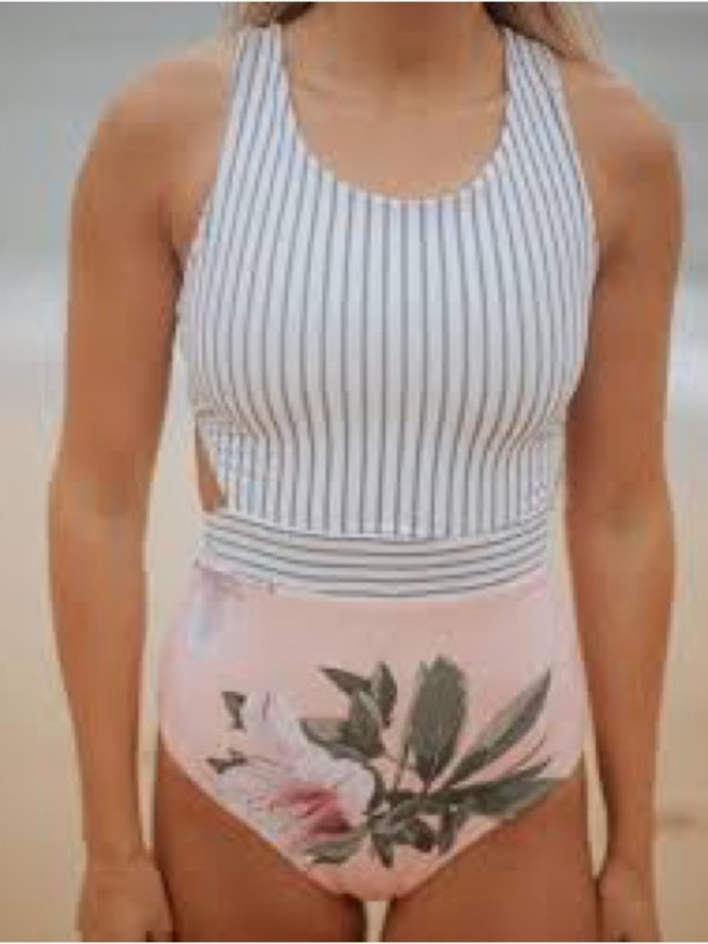 Striped Racerback Pink Floral One-Piece Swimsuit
